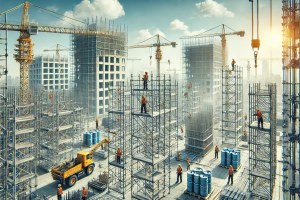 DALL·E 2024-12-17 14.15.05 - A full-width image of an active construction site featuring scaffolding work. The site should display modern scaffolding systems, including independen